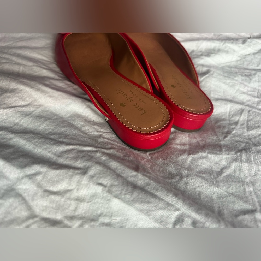 Kate Spade  Red Pointed Toe Mules  8B – Low Block Heel – Slip-On Designer Shoes - Picture 11 of 12